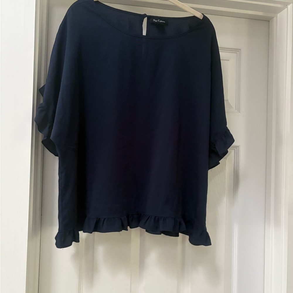 Nue Options Blue Ruffled Boxy Blouse